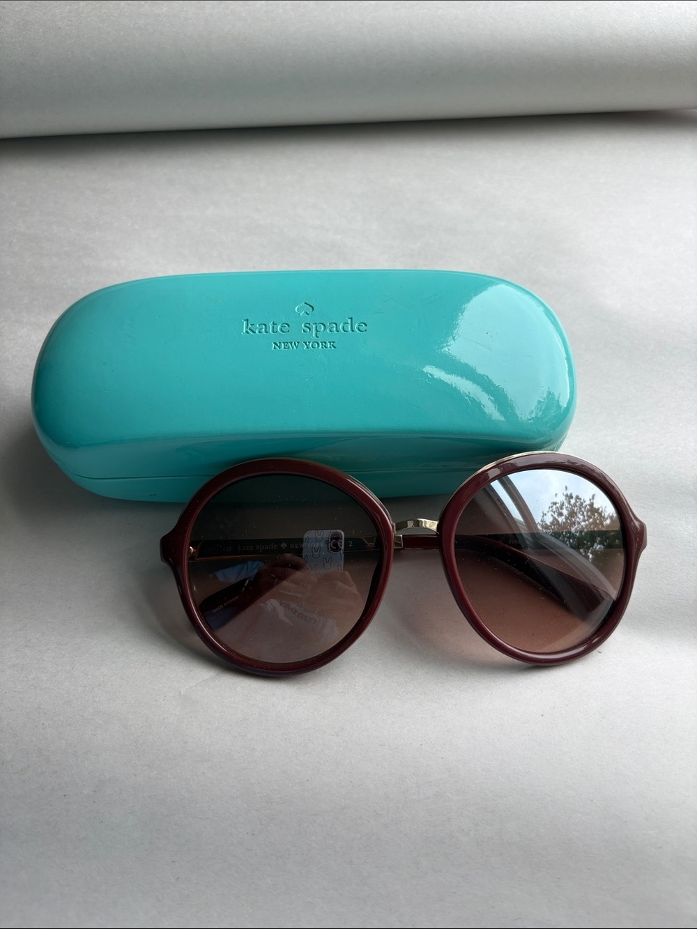 kate spade Round Burgundy Frame Sunglasses with Brown Lenses